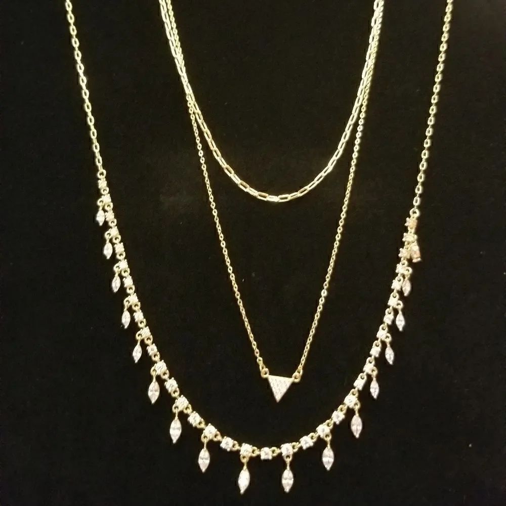 Layered Cubic Zirconia & Chain Collar Necklace